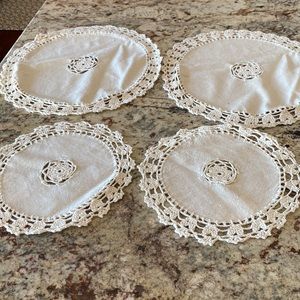Vintage set of 4 handcrafted Venetian crochet doilies.